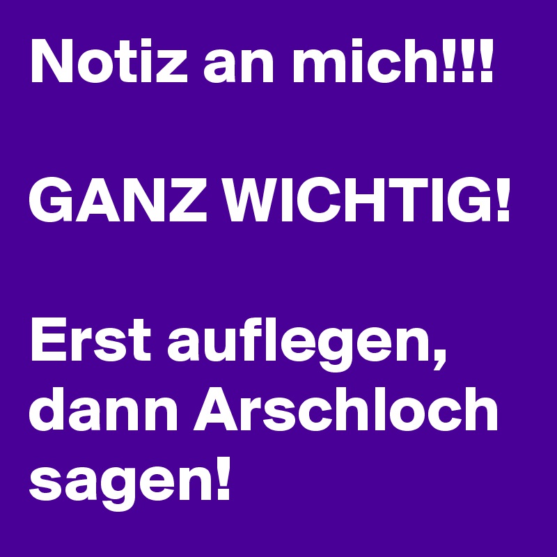 Notiz an mich!!!

GANZ WICHTIG!

Erst auflegen,
dann Arschloch sagen!