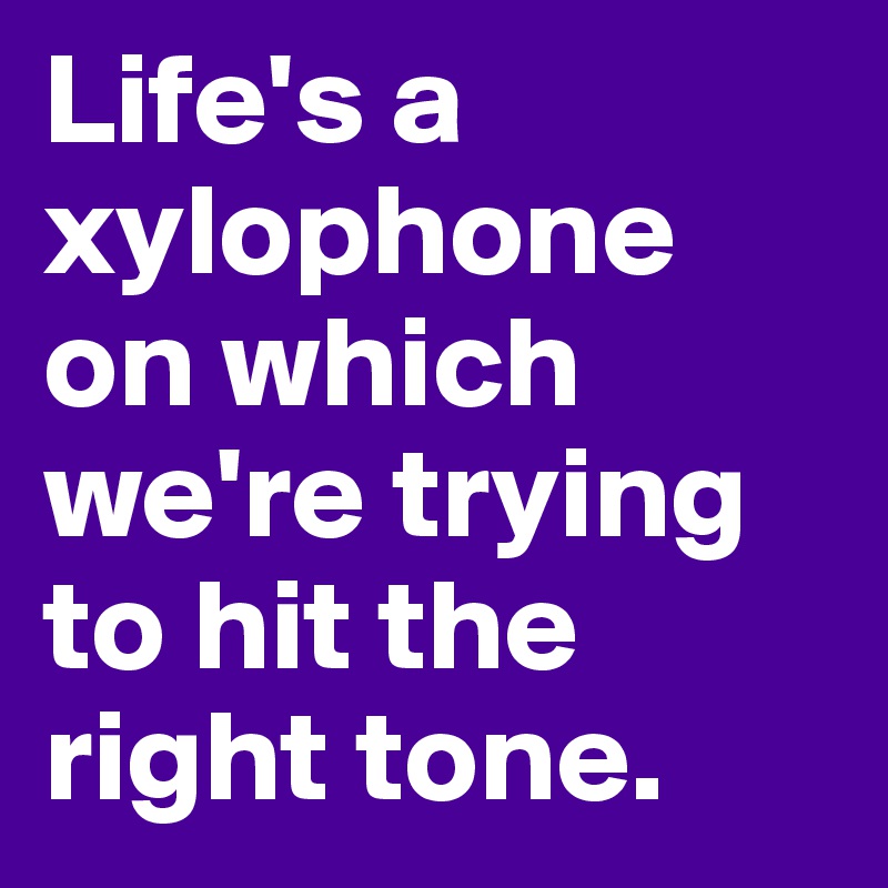 Life's a xylophone on which we're trying to hit the right tone.