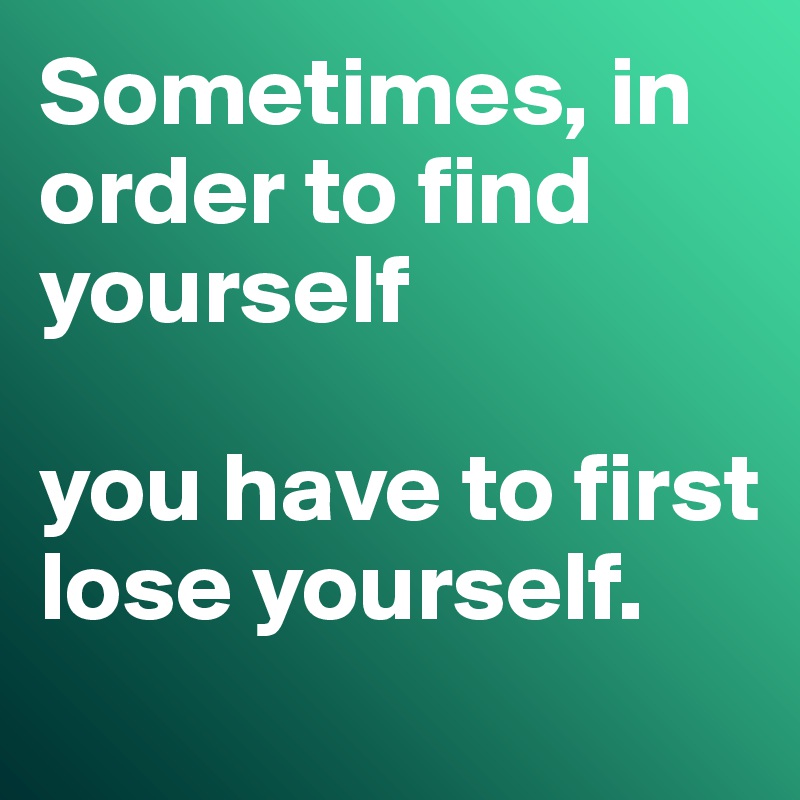 Sometimes, in order to find yourself

you have to first lose yourself.
