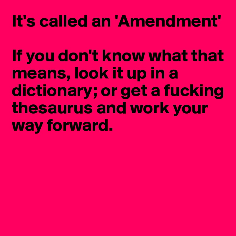 It's called an 'Amendment'

If you don't know what that means, look it up in a dictionary; or get a fucking
thesaurus and work your
way forward.




