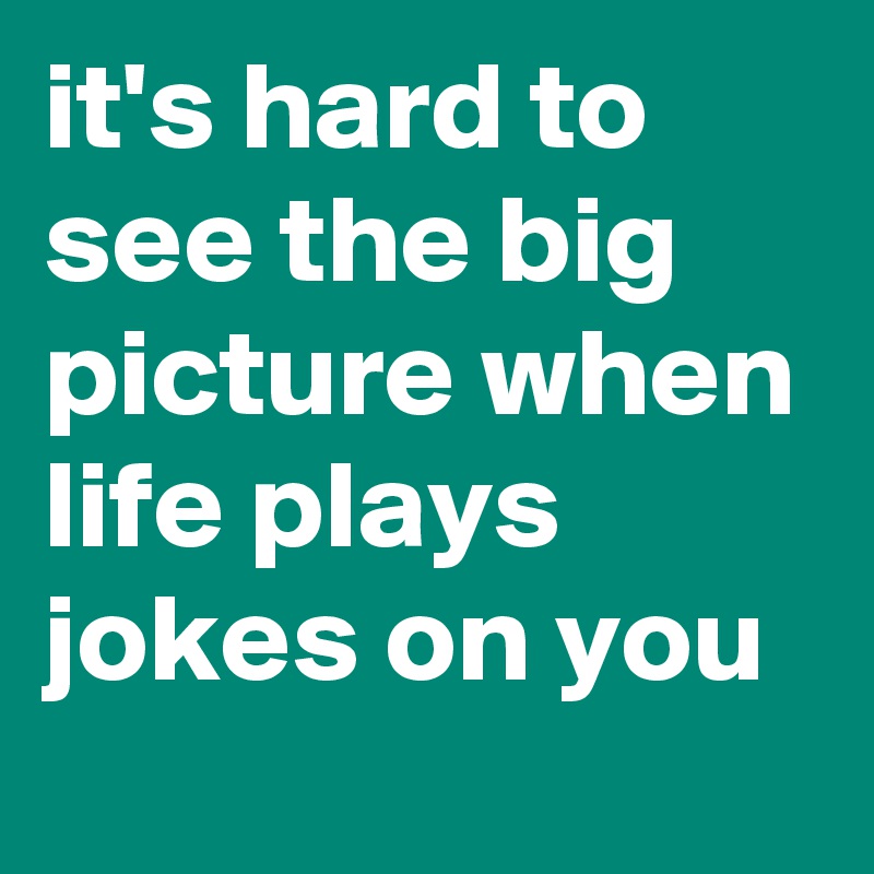 it's hard to see the big picture when life plays jokes on you