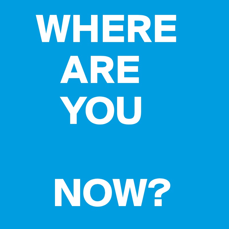    WHERE
      ARE
      YOU

     NOW?