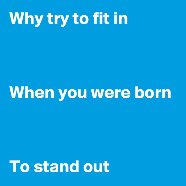 Why try to fit in



When you were born



To stand out
