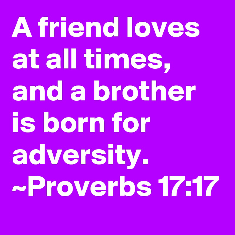 A friend loves at all times, and a brother is born for adversity.
~Proverbs 17:17