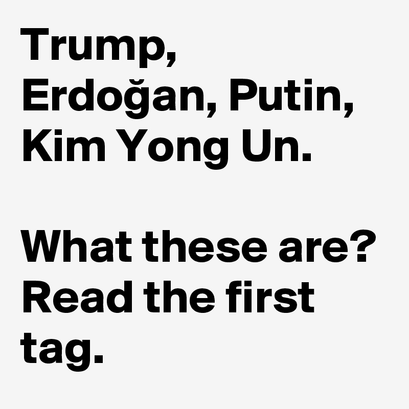 Trump, Erdogan, Putin, Kim Yong Un.

What these are?
Read the first tag.
