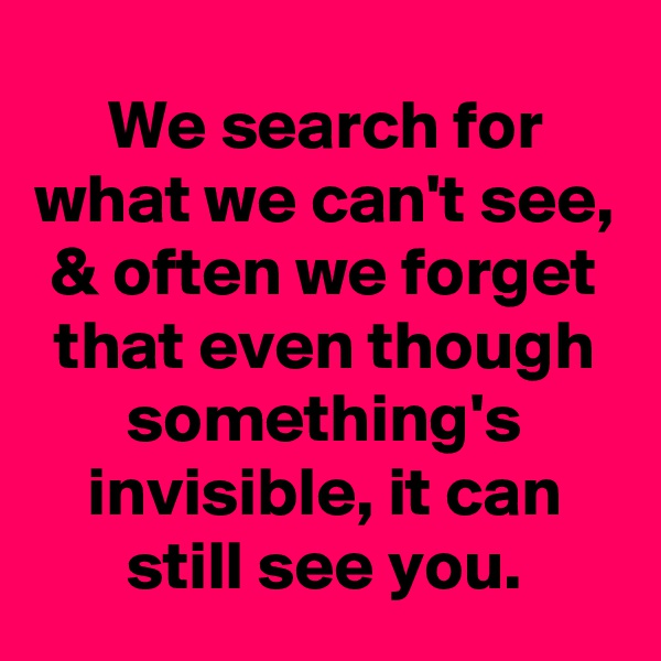 We search for what we can't see, & often we forget that even though something's invisible, it can still see you.