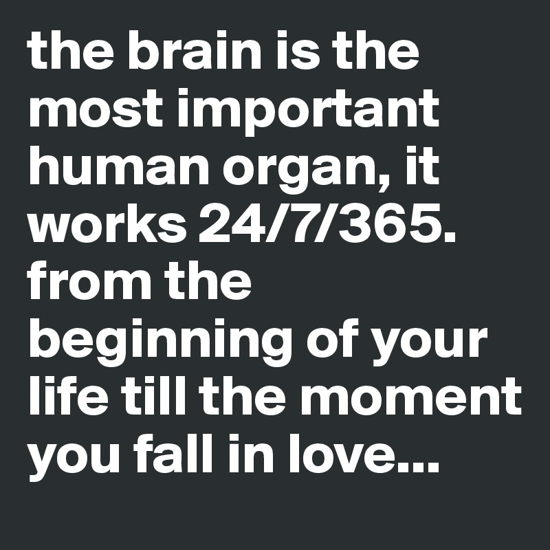 the brain is the most important human organ, it works 24/7/365.
from the beginning of your life till the moment you fall in love...