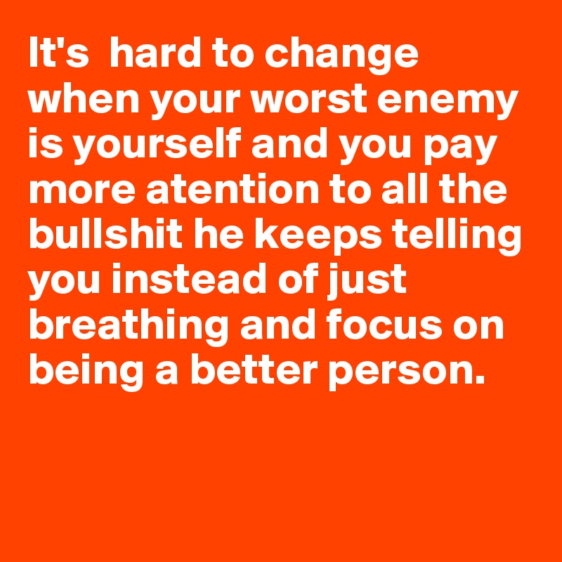 It's  hard to change when your worst enemy is yourself and you pay more atention to all the bullshit he keeps telling you instead of just breathing and focus on being a better person. 


