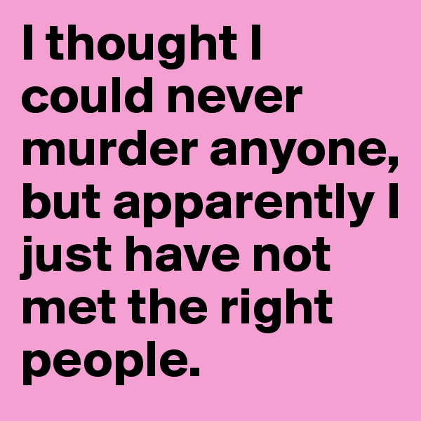 I thought I could never murder anyone, but apparently I just have not met the right people.