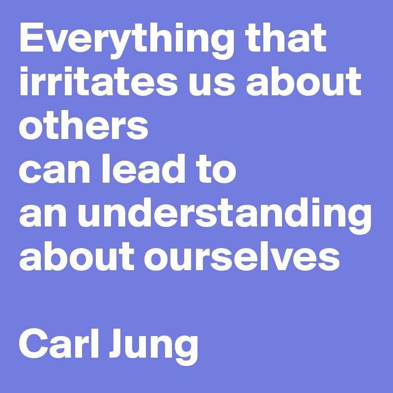 Everything that irritates us about others 
can lead to 
an understanding about ourselves

Carl Jung