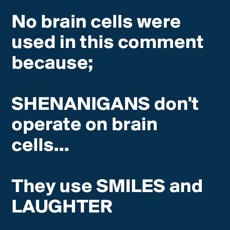 No brain cells were used in this comment 
because;

SHENANIGANS don't operate on brain cells... 

They use SMILES and LAUGHTER 