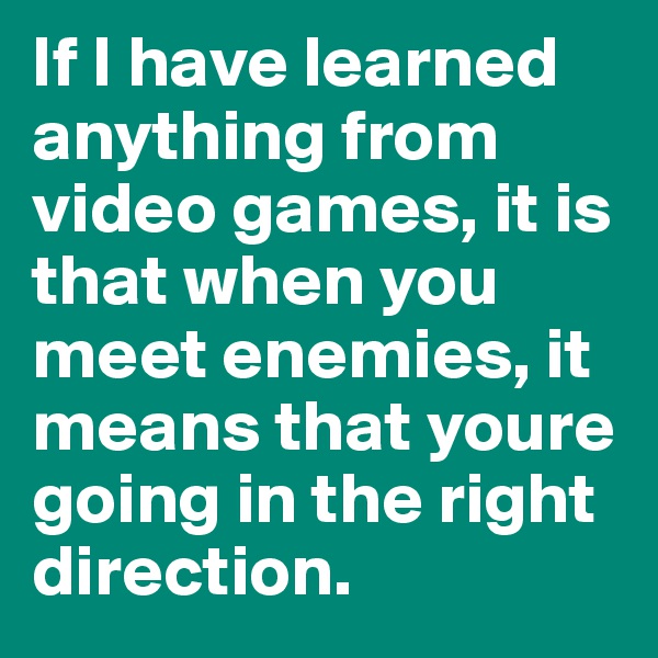 If I have learned anything from video games, it is that when you meet enemies, it means that youre going in the right direction.