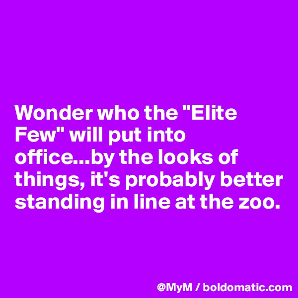 



Wonder who the "Elite Few" will put into office...by the looks of things, it's probably better standing in line at the zoo.

