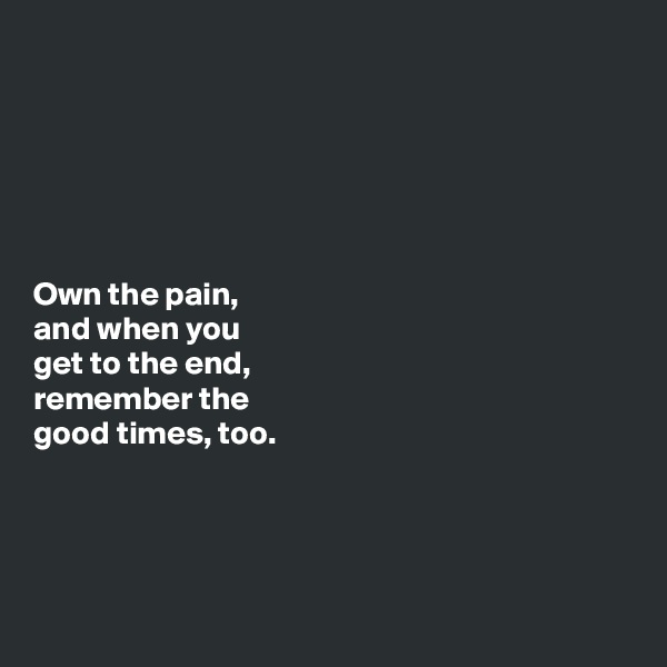 






Own the pain, 
and when you 
get to the end, 
remember the 
good times, too. 




