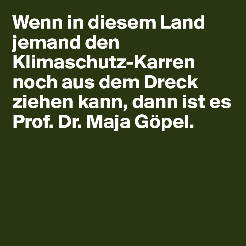 Wenn in diesem Land  jemand den Klimaschutz-Karren noch aus dem Dreck ziehen kann, dann ist es Prof. Dr. Maja Göpel. 




