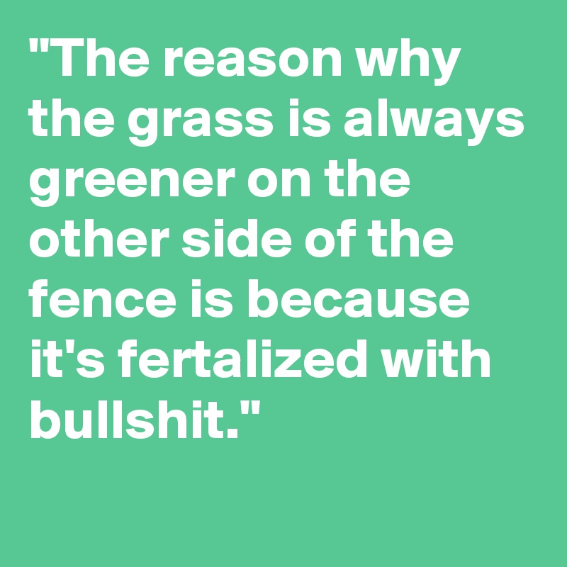 "The reason why the grass is always greener on the other side of the fence is because it's fertalized with bullshit."
