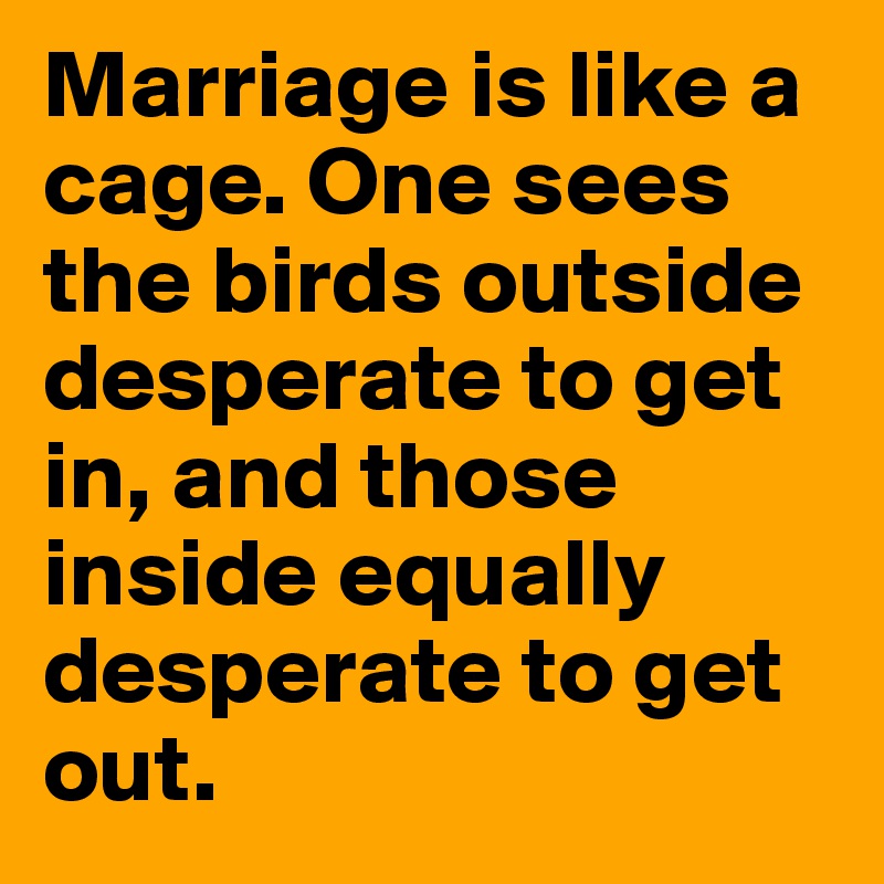 Marriage is like a cage. One sees the birds outside desperate to get in, and those inside equally desperate to get out.
