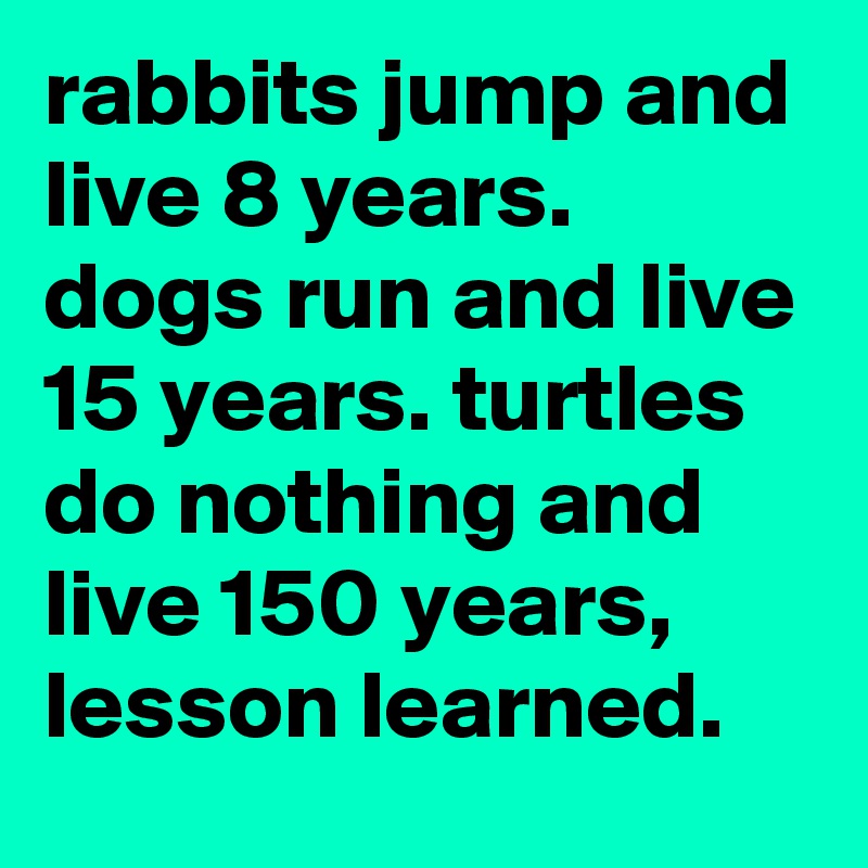 rabbits jump and live 8 years. dogs run and live 15 years. turtles do nothing and live 150 years, lesson learned.