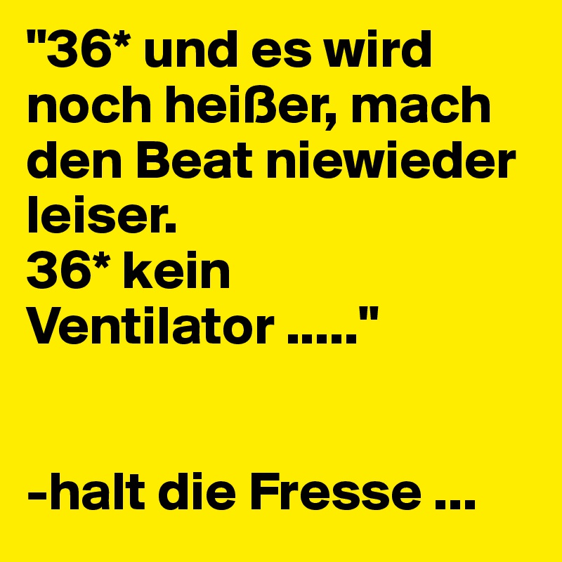 "36* und es wird noch heißer, mach den Beat niewieder leiser. 
36* kein Ventilator ....."


-halt die Fresse ...