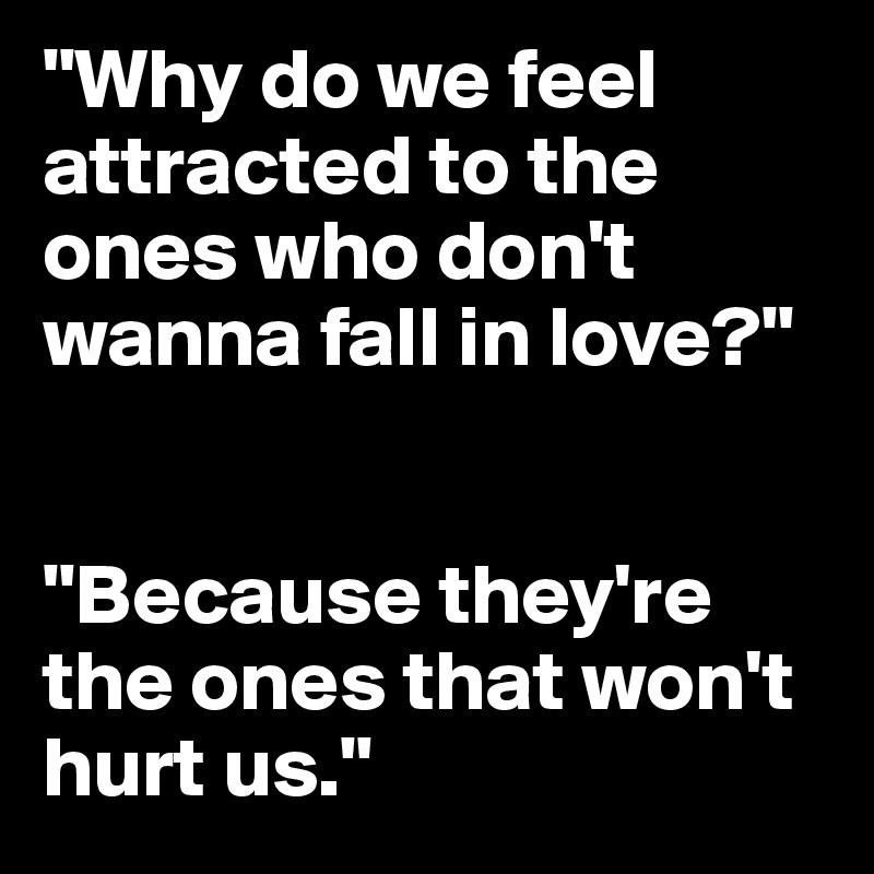 "Why do we feel attracted to the ones who don't wanna fall in love?"


"Because they're the ones that won't hurt us."