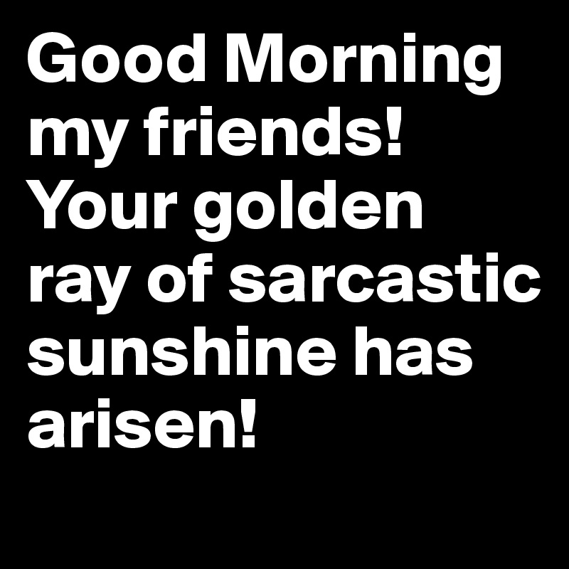 Good Morning my friends! Your golden ray of sarcastic sunshine has arisen!