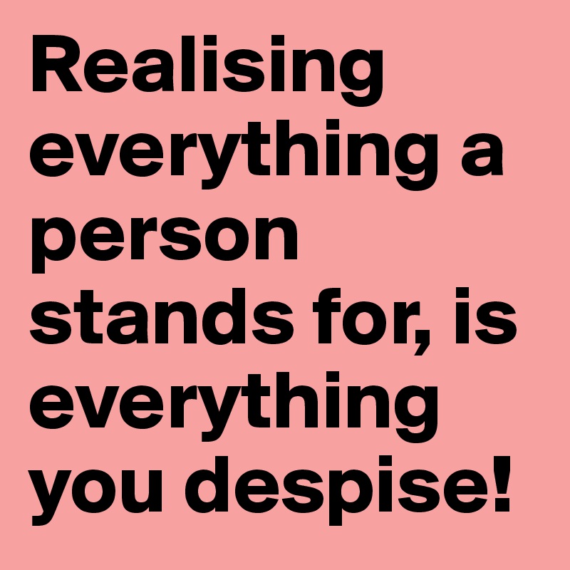 Realising everything a person stands for, is everything you despise!  