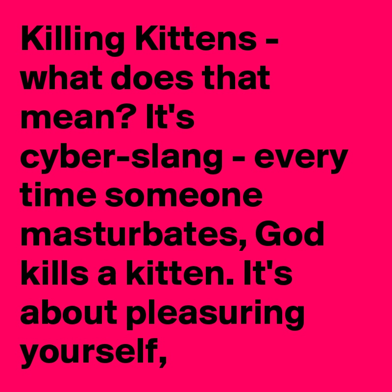 Killing Kittens - what does that mean? It's cyber-slang - every time someone masturbates, God kills a kitten. It's about pleasuring yourself, 