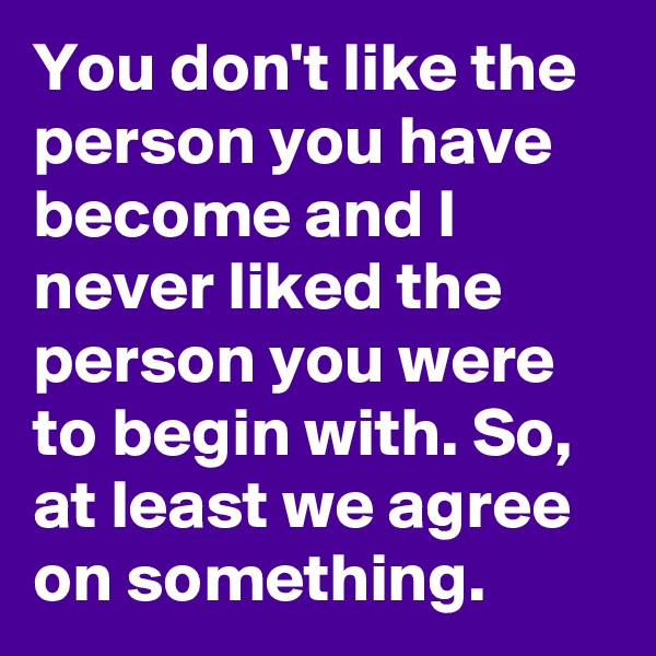 You don't like the person you have become and I never liked the person you were to begin with. So, at least we agree on something.