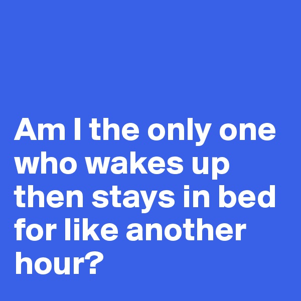 


Am I the only one who wakes up then stays in bed for like another hour?