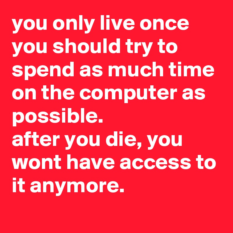 you only live once  you should try to spend as much time on the computer as possible. 
after you die, you wont have access to it anymore.