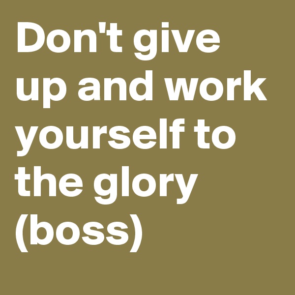 Don't give up and work yourself to the glory (boss)