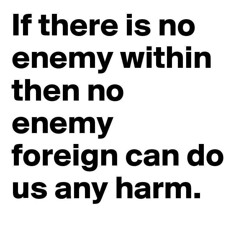 If there is no enemy within then no enemy foreign can do us any harm.