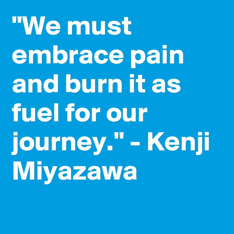 "We must embrace pain and burn it as fuel for our journey." - Kenji Miyazawa