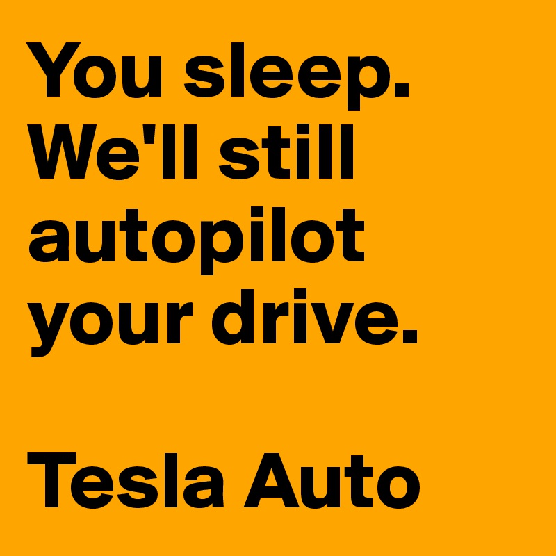 You sleep. We'll still autopilot your drive.

Tesla Auto