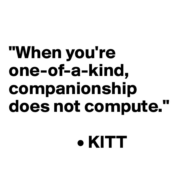 

"When you're 
one-of-a-kind, companionship 
does not compute."

                   • KITT