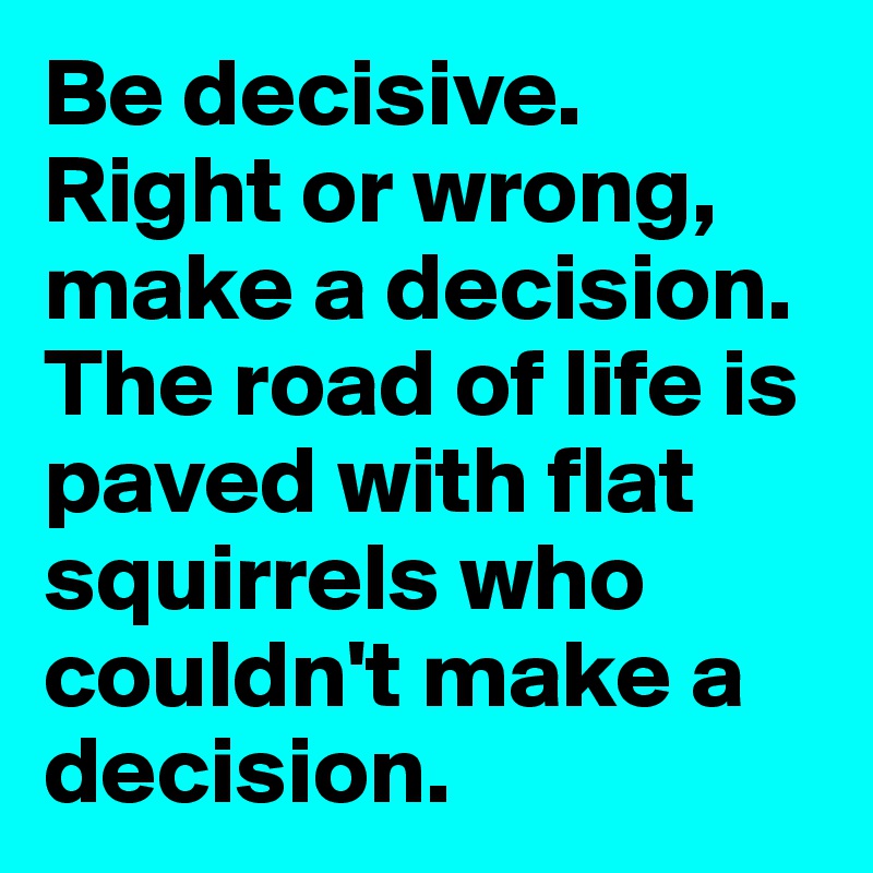 Be decisive.
Right or wrong, make a decision.
The road of life is paved with flat squirrels who couldn't make a decision.