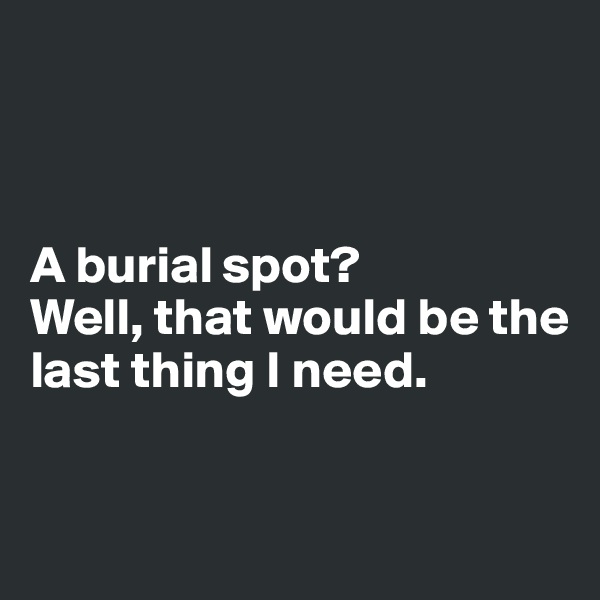 



A burial spot?
Well, that would be the 
last thing I need. 


