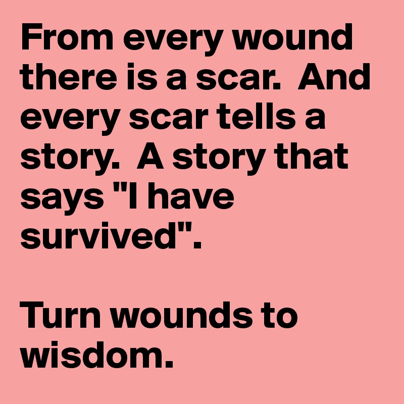 From every wound there is a scar.  And every scar tells a story.  A story that says "I have survived".

Turn wounds to wisdom.