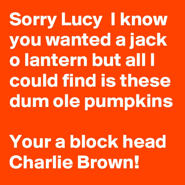 Sorry Lucy  I know you wanted a jack o lantern but all I could find is these dum ole pumpkins 

Your a block head 
Charlie Brown! 