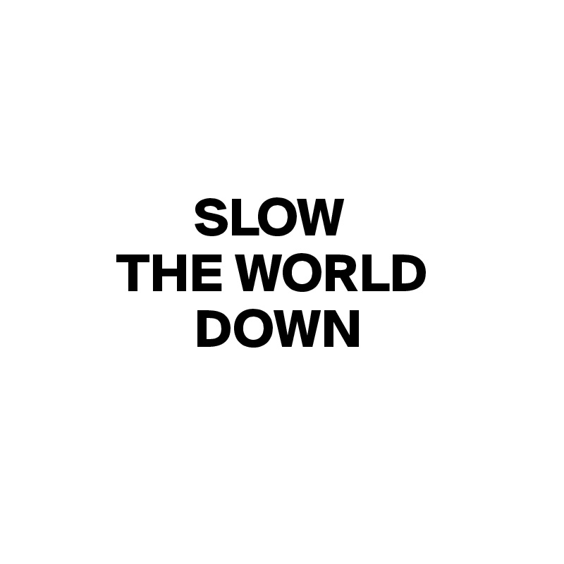 


               SLOW 
        THE WORLD 
               DOWN


