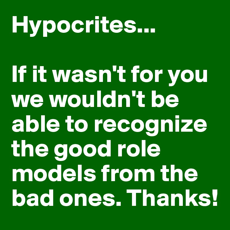 Hypocrites...

If it wasn't for you we wouldn't be able to recognize the good role models from the bad ones. Thanks!