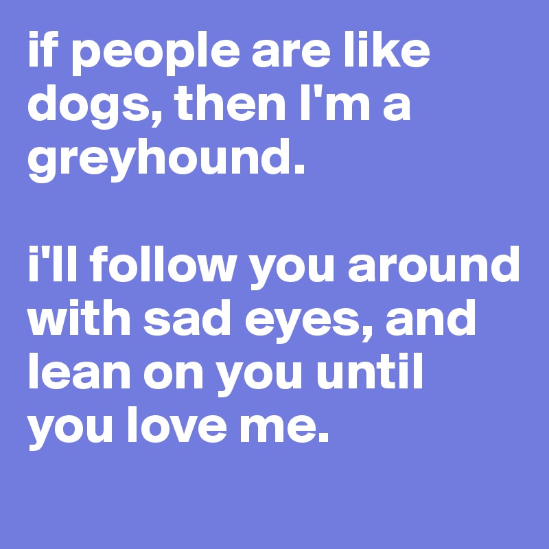 if people are like dogs, then I'm a greyhound.

i'll follow you around with sad eyes, and lean on you until you love me.
