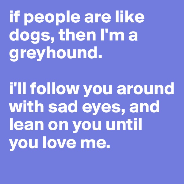 if people are like dogs, then I'm a greyhound.

i'll follow you around with sad eyes, and lean on you until you love me.
