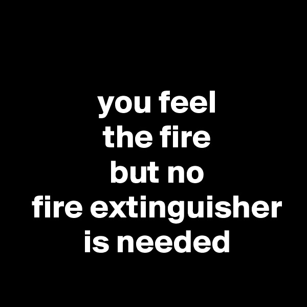 

  you feel
  the fire
  but no
  fire extinguisher
  is needed