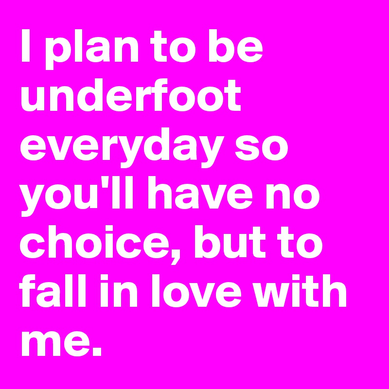 I plan to be underfoot everyday so you'll have no choice, but to fall in love with me.