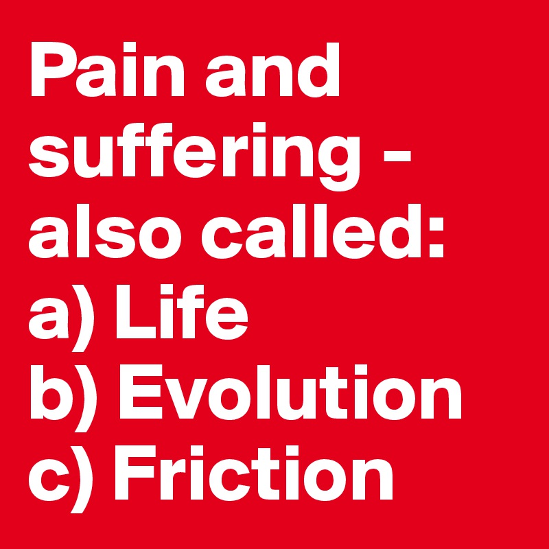 Pain and suffering - 
also called:
a) Life
b) Evolution
c) Friction