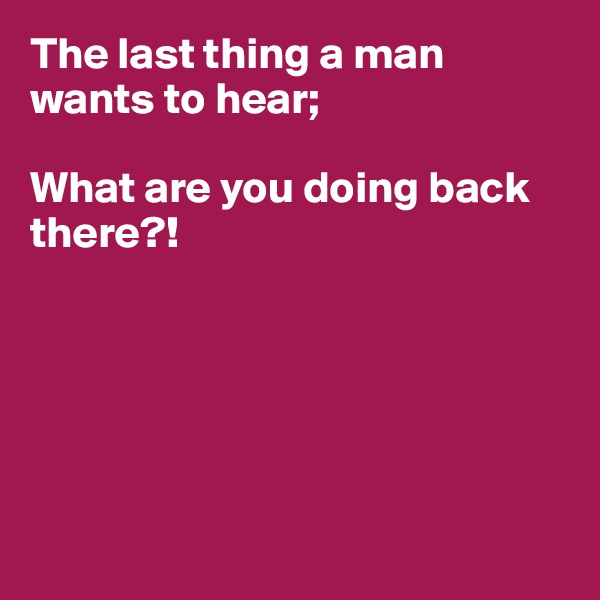 The last thing a man wants to hear;

What are you doing back there?!






