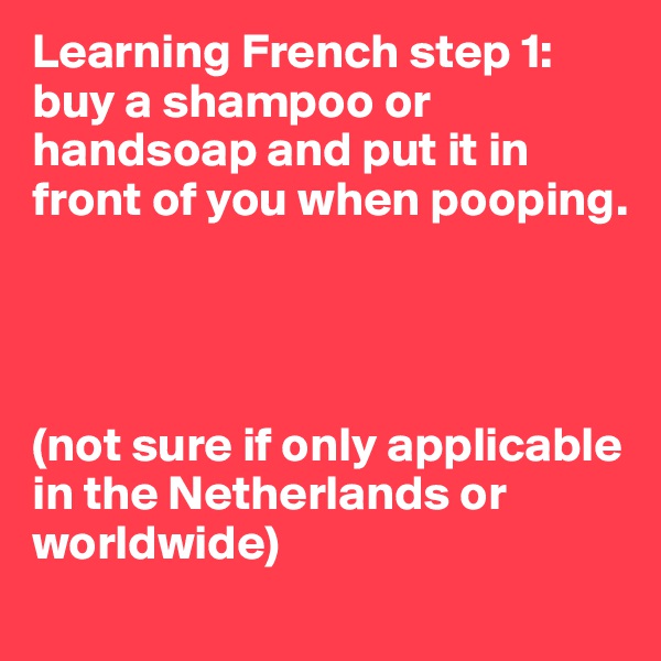 Learning French step 1: buy a shampoo or handsoap and put it in front of you when pooping.




(not sure if only applicable in the Netherlands or worldwide)
