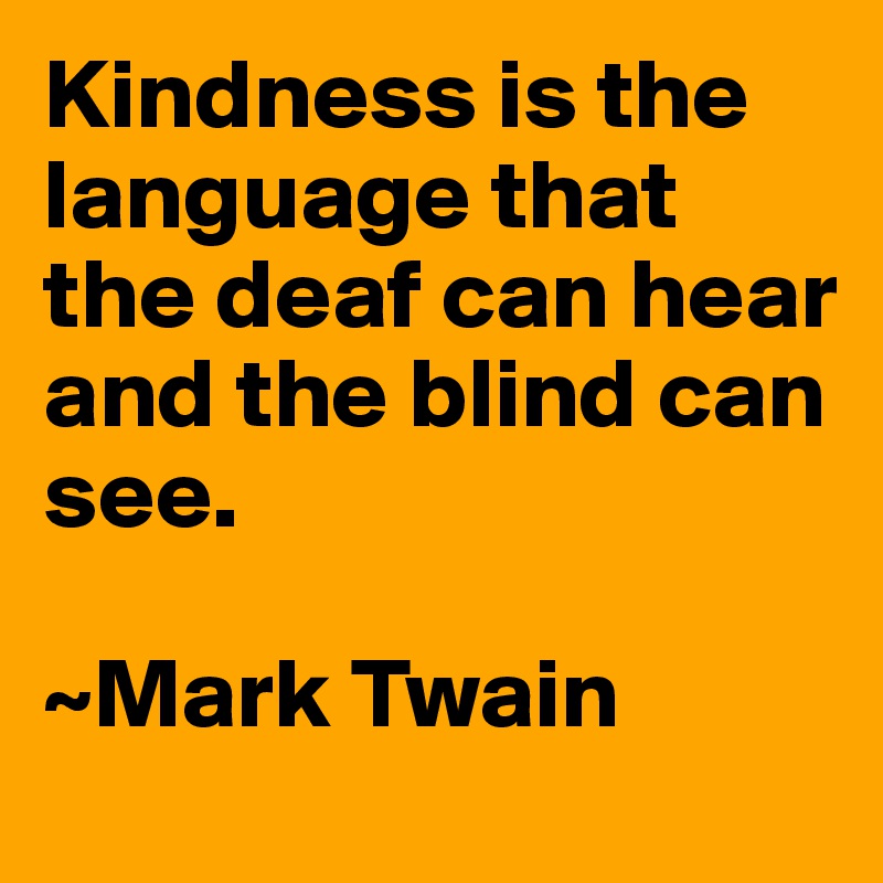 Kindness is the language that the deaf can hear
and the blind can see. 

~Mark Twain