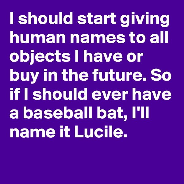 I should start giving human names to all objects I have or buy in the future. So if I should ever have a baseball bat, I'll name it Lucile.